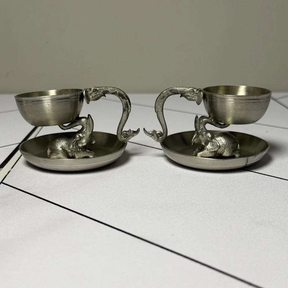 Bangkok Pewter Elephant Candle Holders Set of 2 Silver Vintage Thai Decor